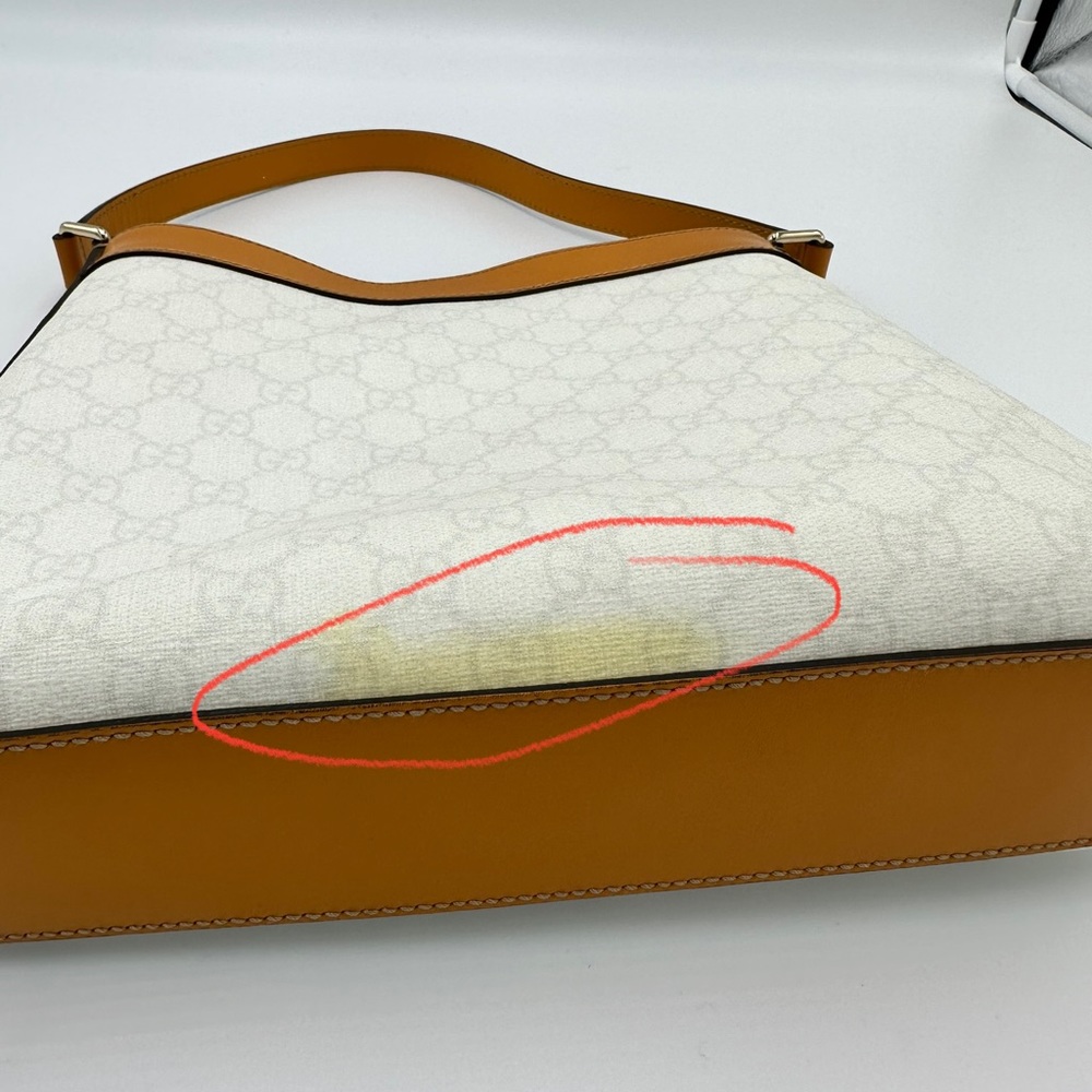 GUCCI WOMEN'S HEART TATTOO WHITE COATED CANVAS MEIER HOBO BAG TOTE HANDB… - Picture 8 of 12